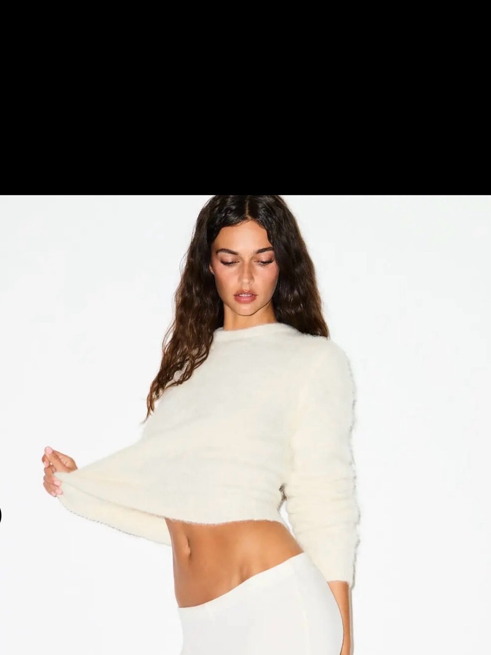 SKIMS Brushed Alpaca Long Sleeve fitted crew neck top size small color egret NWT